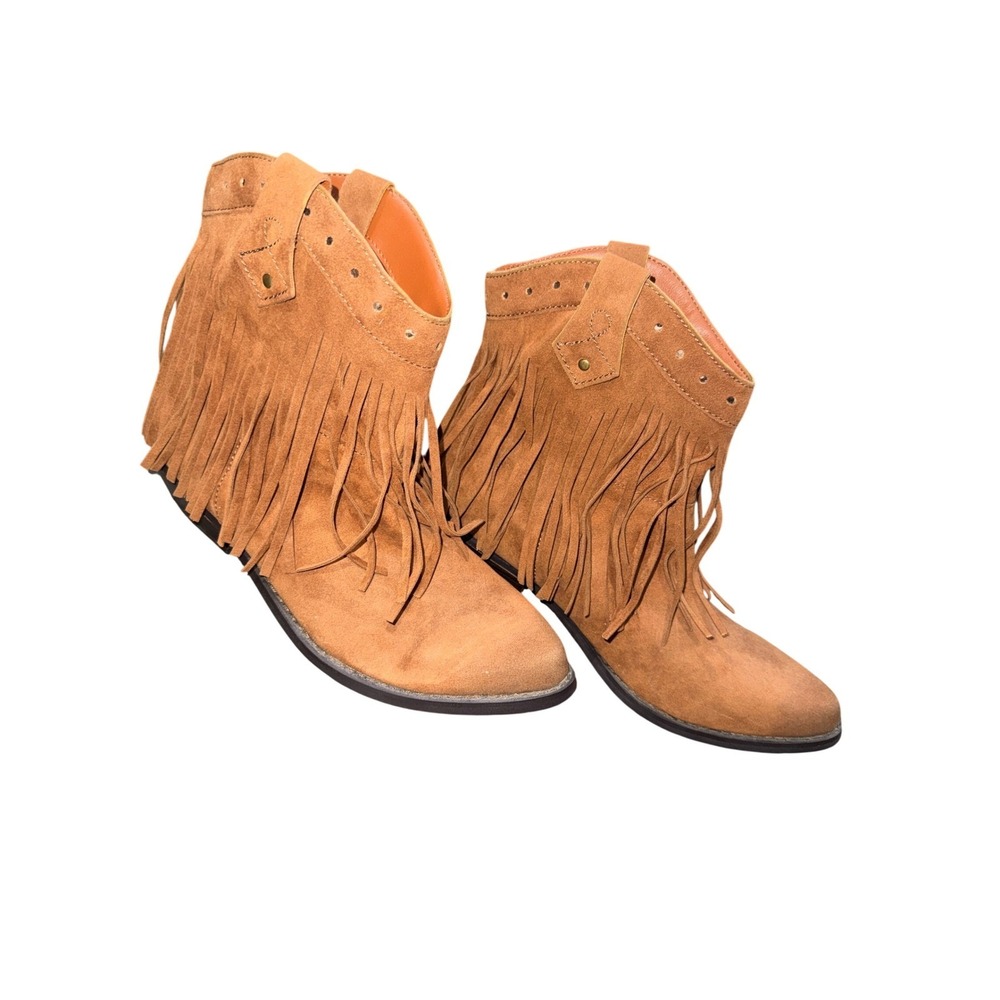 Miranda by Miranda Lambert Brown Tan Fringe Western Ankle Boot Sz8.5 New/No tags